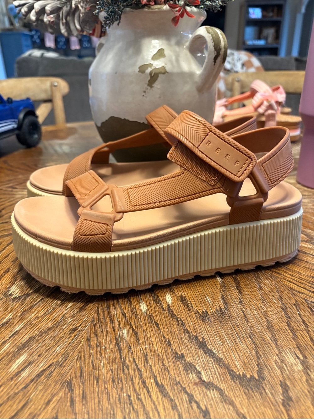 Reef Platform Sandals in Tan and Cream